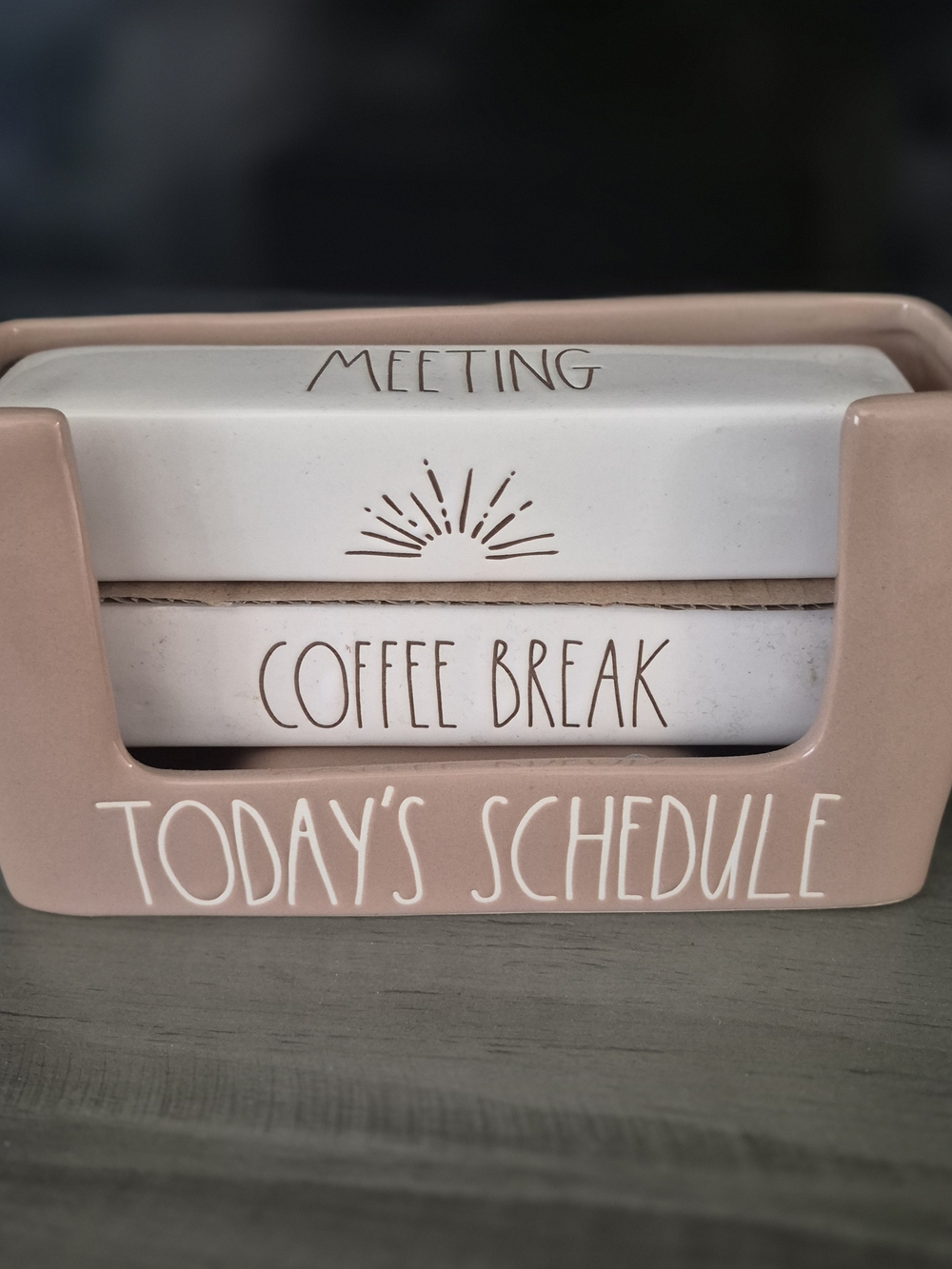 Rae DUNN "Today's Schedule" Ceramic Desk Organizer - Blush and White